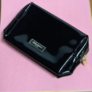 YSL Beauty Black Faux Patent Leather Makeup Bag Travel Pouch